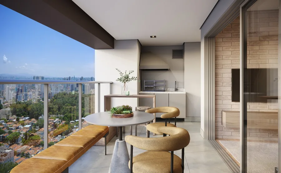 Terraço gourmet com churrasqueira do apartamento de 93m² do Helbor Patteo