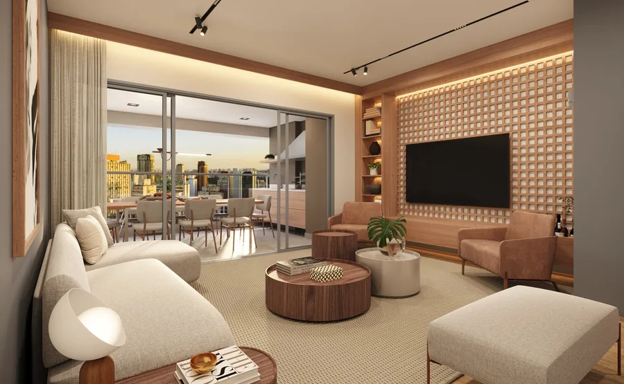 Living do apartamento de 125m² do Helbor Patteo Vila Mariana